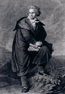 Ludwig van Beethoven (1770-1827), saksalainen säveltäjä, kaiverrus Paul Barfus (1823-95) tekijältä P. Schworer